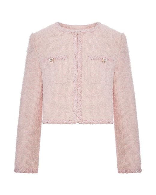 Self-Portrait Pink Cropped Boucle Jacket