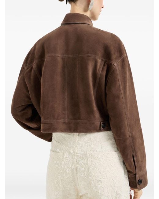 Brunello Cucinelli Brown Suede Cropped Jacket