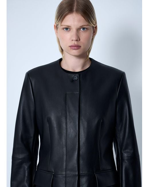 Totême Blue Collarless Leather Jacket