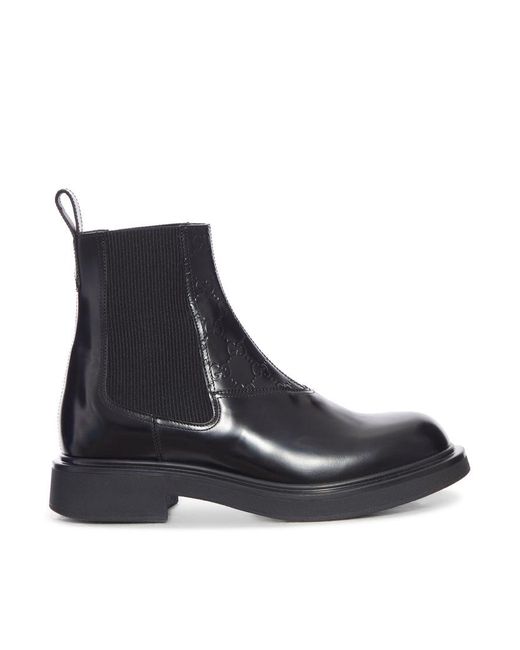 Gucci Black Leather Ankle Boot With Single "Gg" Grain for men