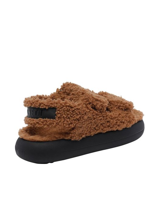 Moon Boot Brown Shearling Sandals