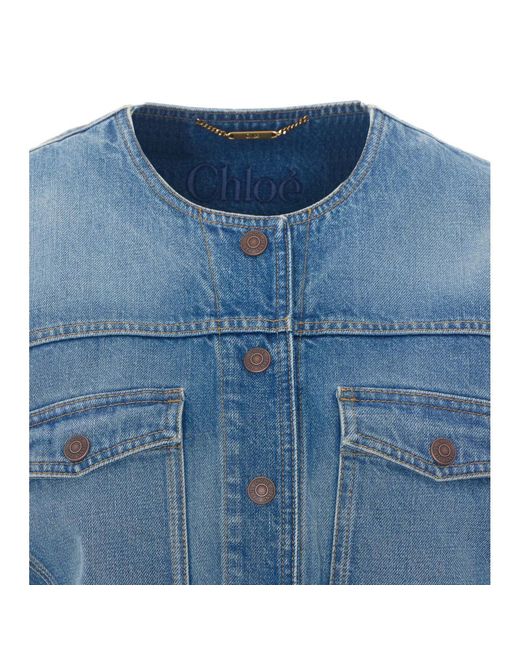 Chloé Blue Collarless Cropped Jacket