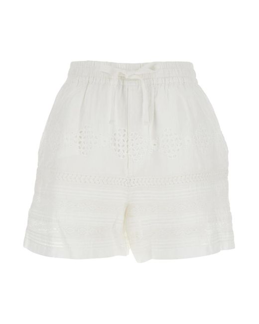 Isabel Marant White 'Damina' Shorts With Lace Details And Gathering for men