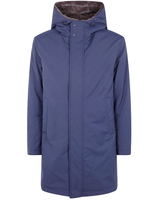 Herno Blue "Keystone" Faux Fur Linen Parka Jacket for men