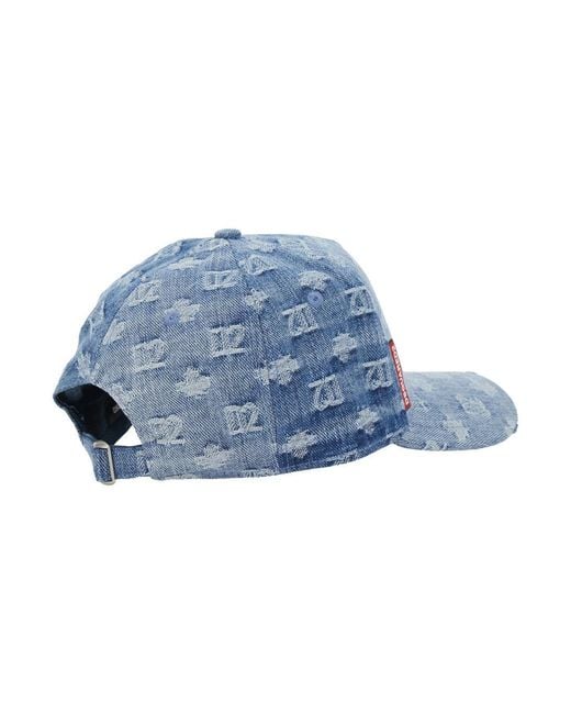 DSquared² Blue Light Baseball Cap With All-Over Logo for men