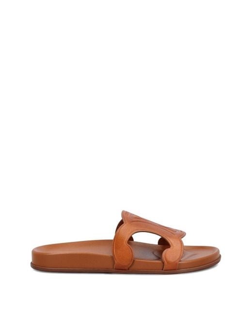 Céline Brown Triomphe Suede Leather Slides