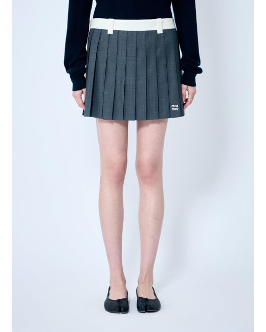 Miu Miu Blue Pleated Mini Skirt