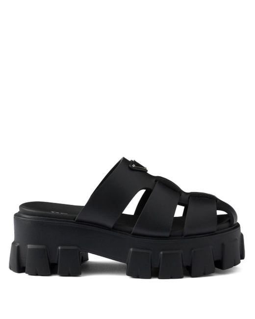 Prada Monolith Sandals in Black | Lyst