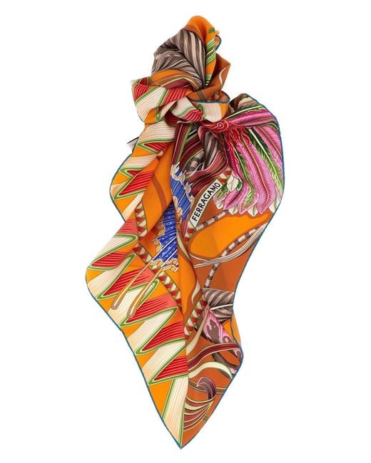 Ferragamo Orange 'Giada' Print Scarf