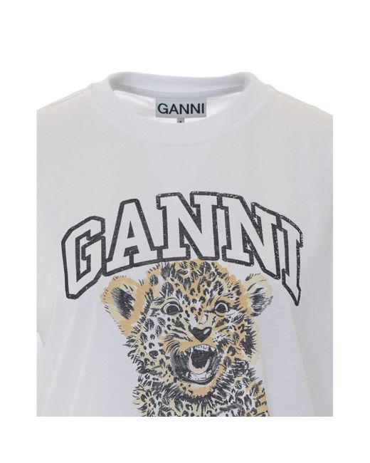 Ganni White Basic Jersey Leopard T-Shirt