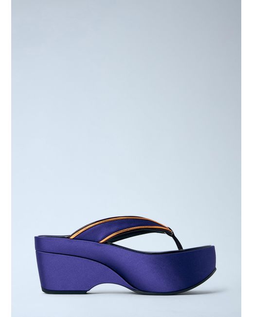 Dries Van Noten Women's Blue Satin Platform Thong Sandals