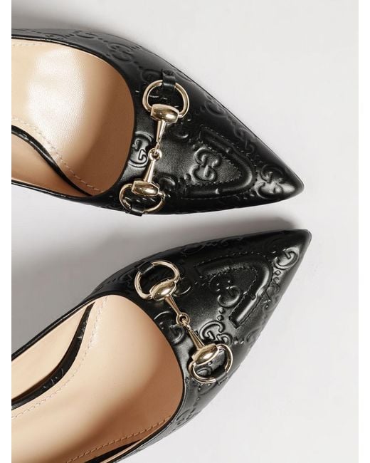 Gucci Black Erin Leather Pumps With Gg Monogram