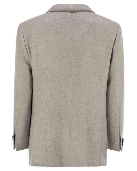 Kiton Gray Single-Breasted Cashmere Jacket for men