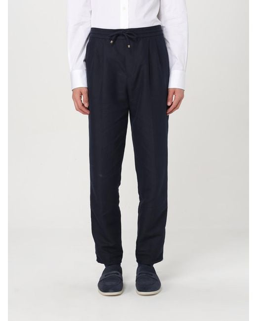 Brunello Cucinelli Blue Linen And Cotton Trousers for men