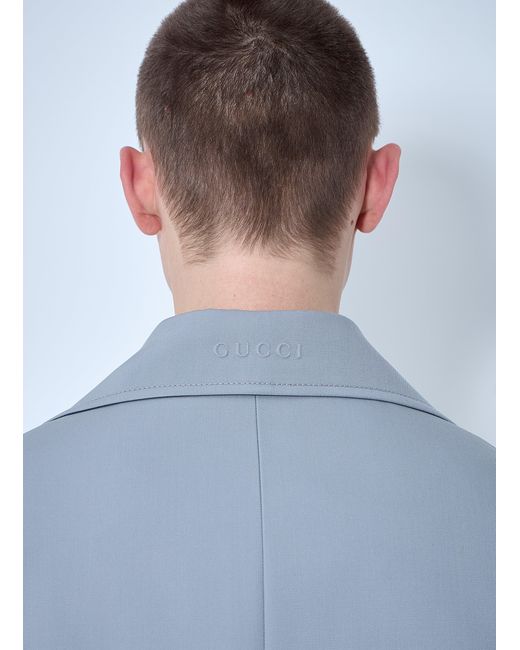 Gucci Blue Single-Breasted Wool Coat for men