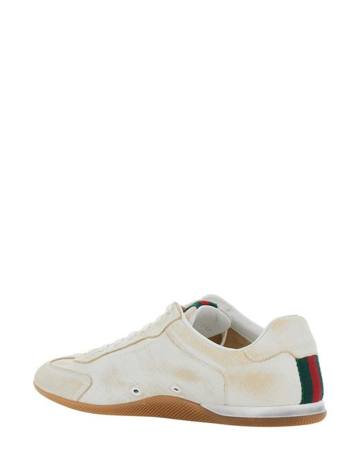 Gucci White 'Elan' Low Top Sneakers With Web Detail On Tongue And Heel