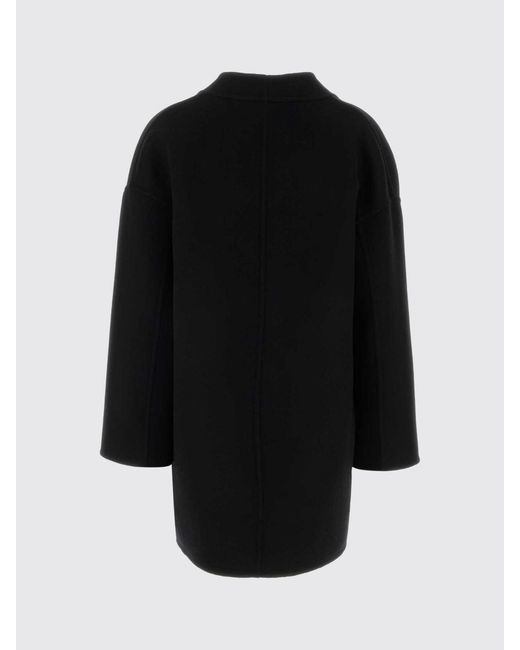 Gucci Black Wool Coat With Leather Patch Pockets