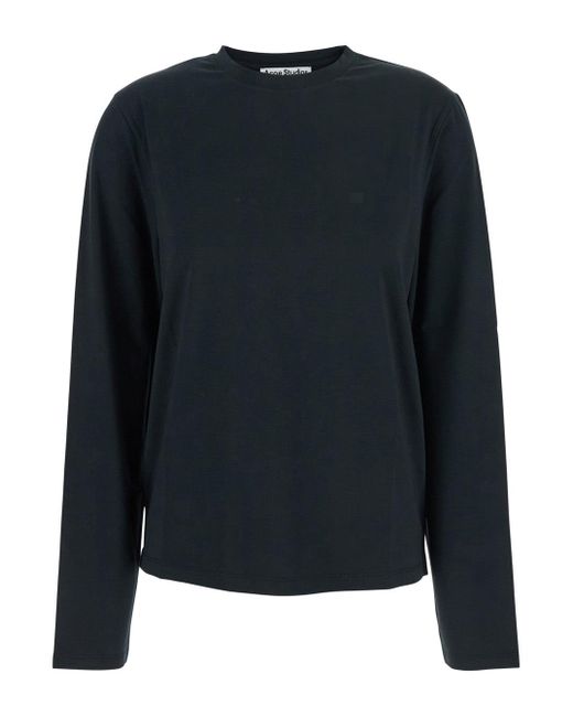 Acne Black Long-Sleeved T-Shirt With Tone-On-Tone Logo On The Front