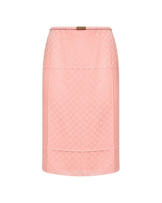 Gucci Pink Gg Jacquard Silk Midi Skirt