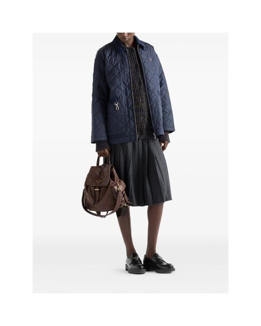 Prada Blue Re-Nylon Triangle-Logo Quilted Jacket