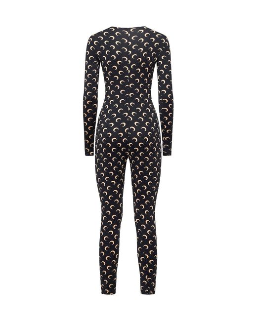 Marine Serre Women's Black Jumpsuit Catsuit Moon Printed