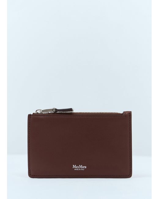 Max Mara Brown Embossed Logo Leather Cardholder
