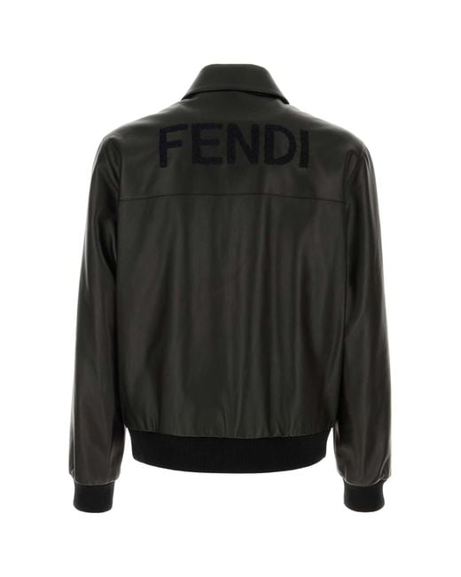 Fendi Black Leather Bomber Jacket