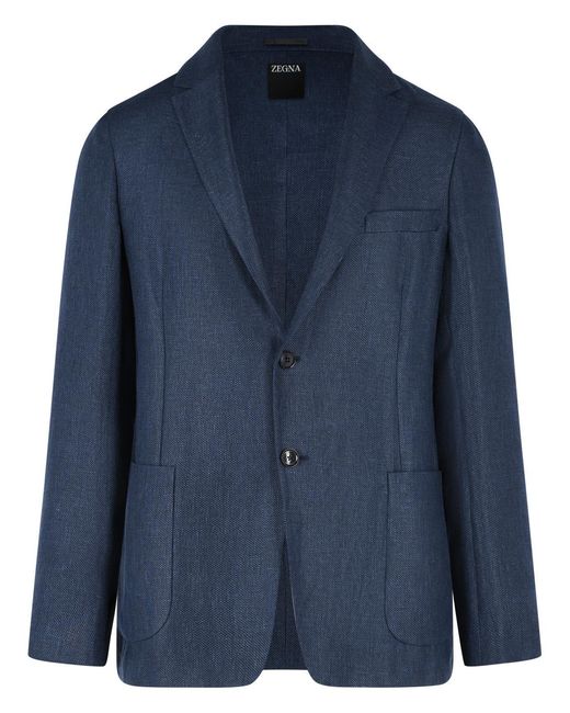 ZEGNA Men's Blue 'Drop 8' Linen And Wool Jacket