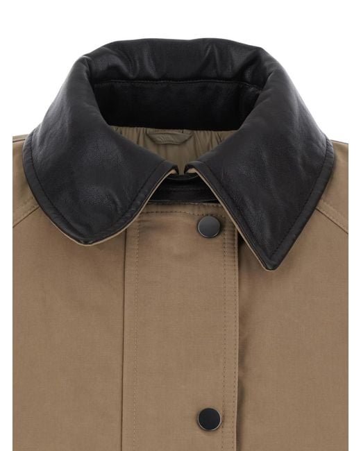 Brunello Cucinelli Brown Jacket With Leather Collar
