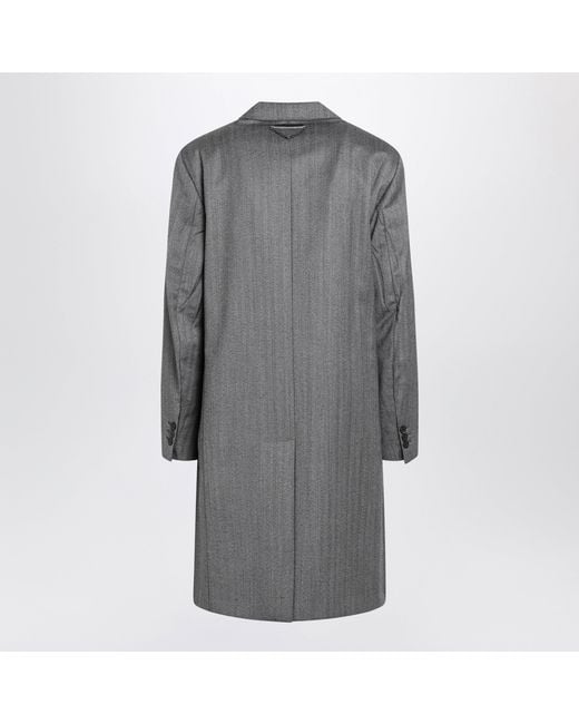 Prada Gray Single-Breasted Wool Coat for men