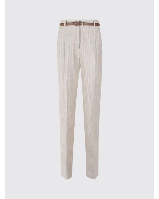 Max Mara White Striped Linen Blend Trousers