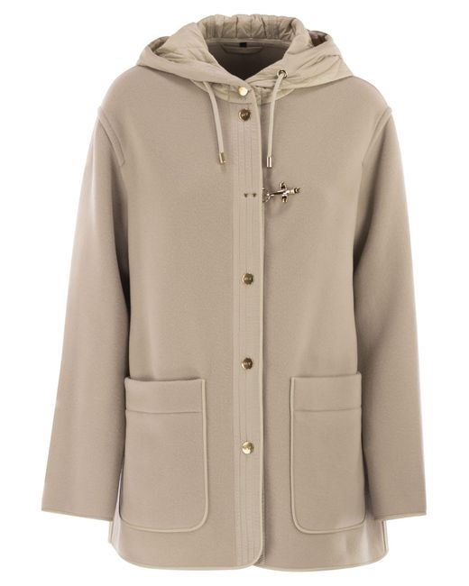 Fay Women's Natural Two-Material Wool And Cashmere Caban Coat