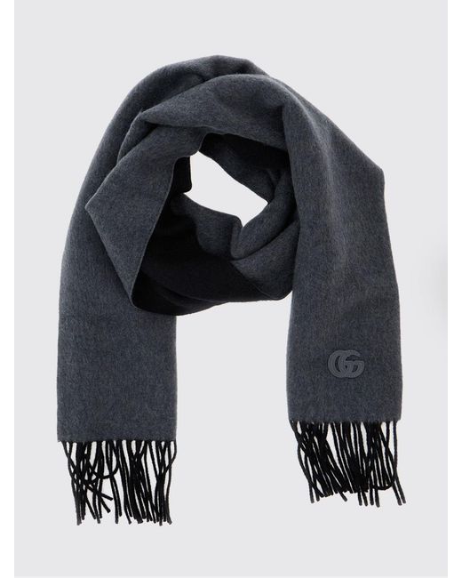 Gucci Black 100% Cashmere Scarf With Gg Monogram And Fringed Edges for men