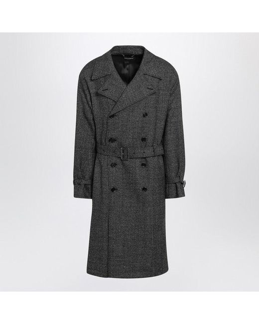 Dolce & Gabbana Black Wool Doublebreasted Coat for men