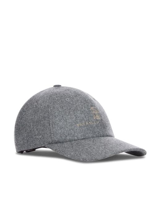 Brunello Cucinelli Gray Flannel Baseball Hat for men