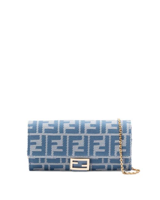 Fendi Blue Baguette Continental With Chain