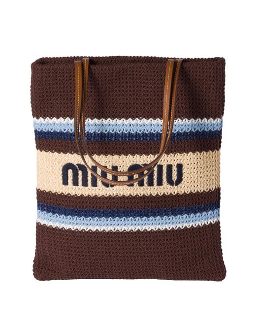 Miu Miu Miumiu Raffia Effect Yarn Shopping Bag in Brown | Lyst