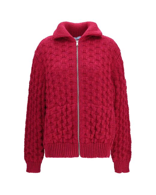 Prada Red Aran Wool Zip Cardigan