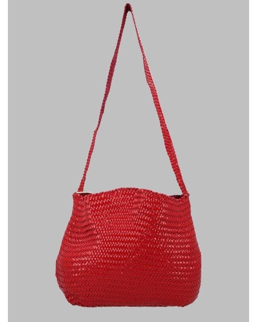 Dragon Diffusion Red Handwoven Leather Shoulder Bag