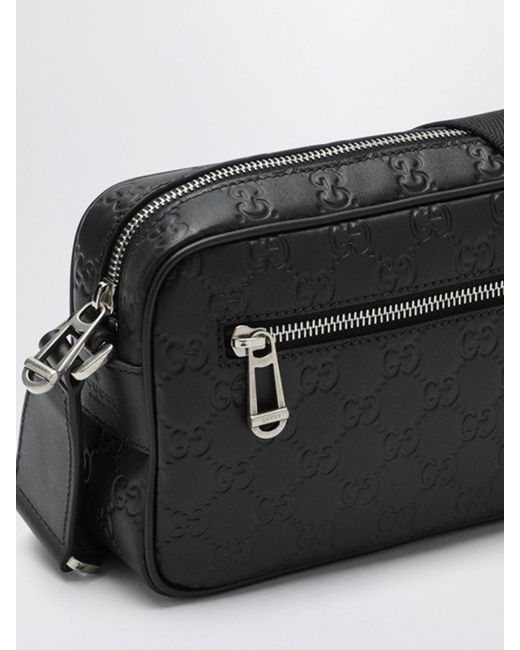 Gucci Black Gg Emblem Leather Bag With Embossed Gg Monogram for men