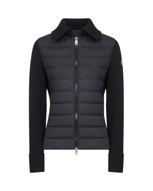 Moncler Black Wool Zip-Up Padded Cardigan