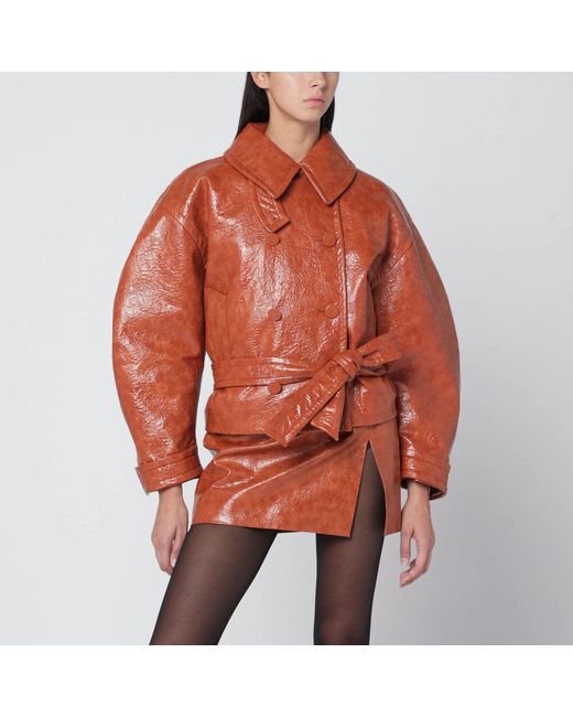 ANDAMANE Orange Tan Leather-Effect Belted Jacket