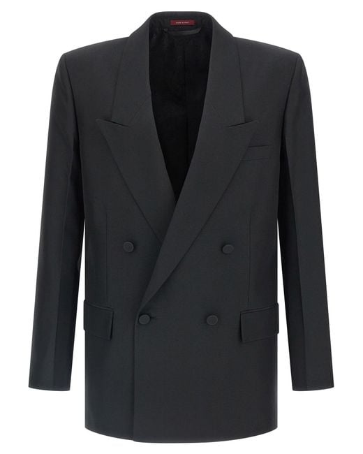 Gucci Black Double-Breasted Technical Panama Blazer for men