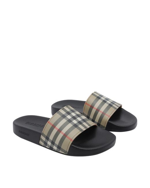 Burberry Gray Check Sliders