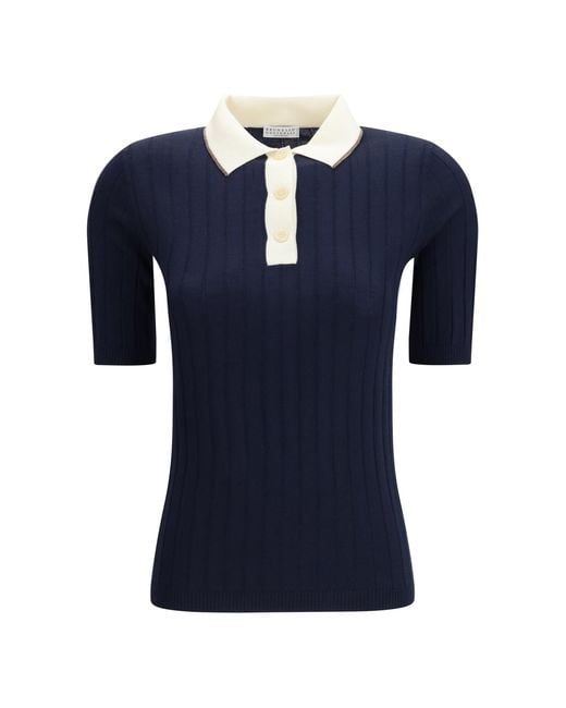Brunello Cucinelli Blue Short Sleeve Polo
