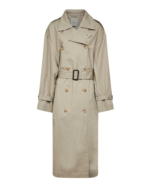 Totême  Natural Clay Crisp Cotton Blend Double-Breasted Trench Coat