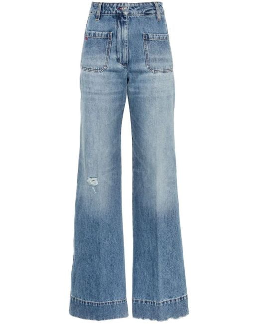 Victoria Beckham Blue Alina Denim Wide Camel Jean Pants