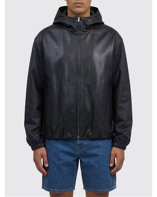 Gucci Black Leather Hooded Jacket for men