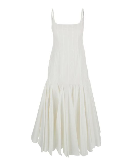 Jacquemus White 'La Robe Agave' Sleeveless Long Dress With Square Neck And Flared Hem