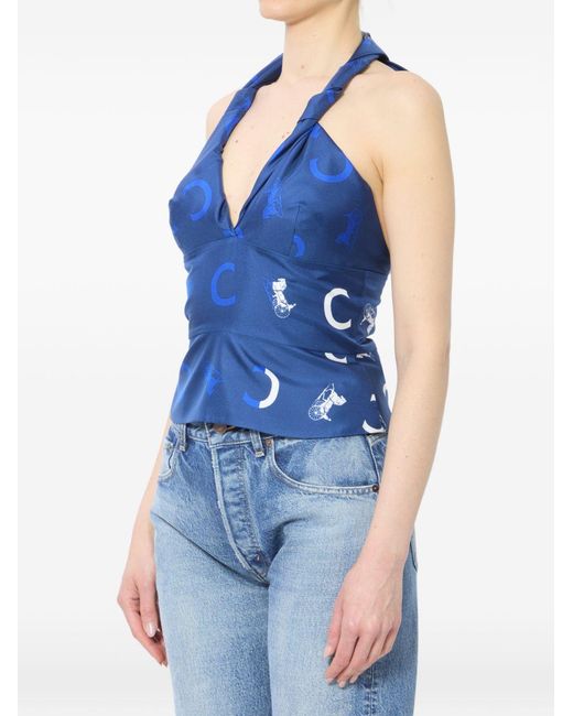 Céline Blue Printed Silk Top